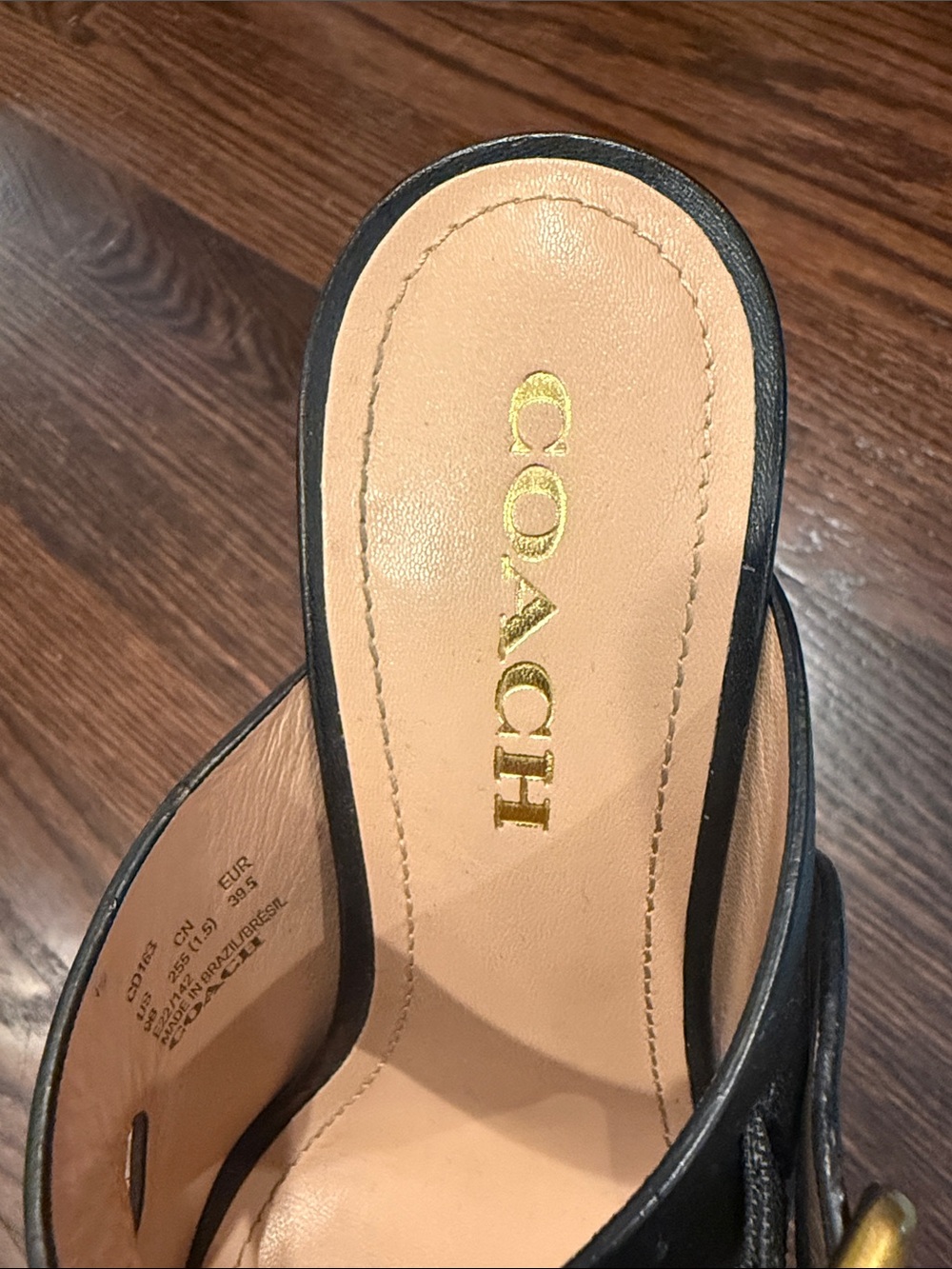 Coach Black Leather Kyle Buckle Mule Sandals with Gold-Tone Hardware - Picture 3 of 8